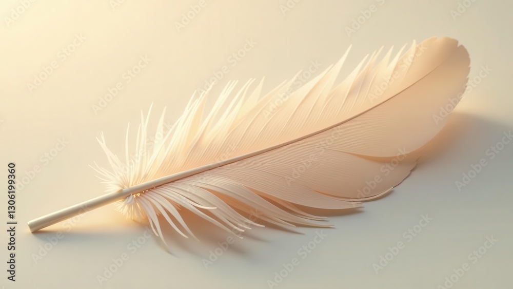 Obraz premium A Single Delicate Pale Feather Resting on a Smooth Surface in Soft Light