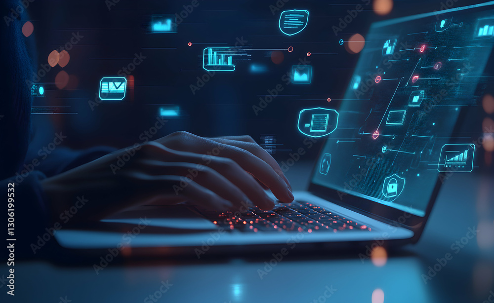 Obraz premium Cybersecurity professional working on laptop for data protection and security