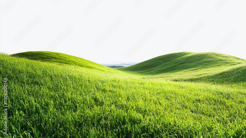 Obraz premium Lush Green Rolling Hills Under Bright Clear Sky in Springtime Landscape