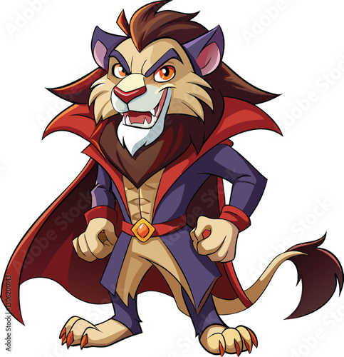 Vampire lion mascot character 3d disney cartoon style sticker vector design