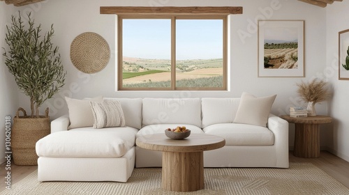 Cozy Living Room with Modern Sofa and Scenic Window View