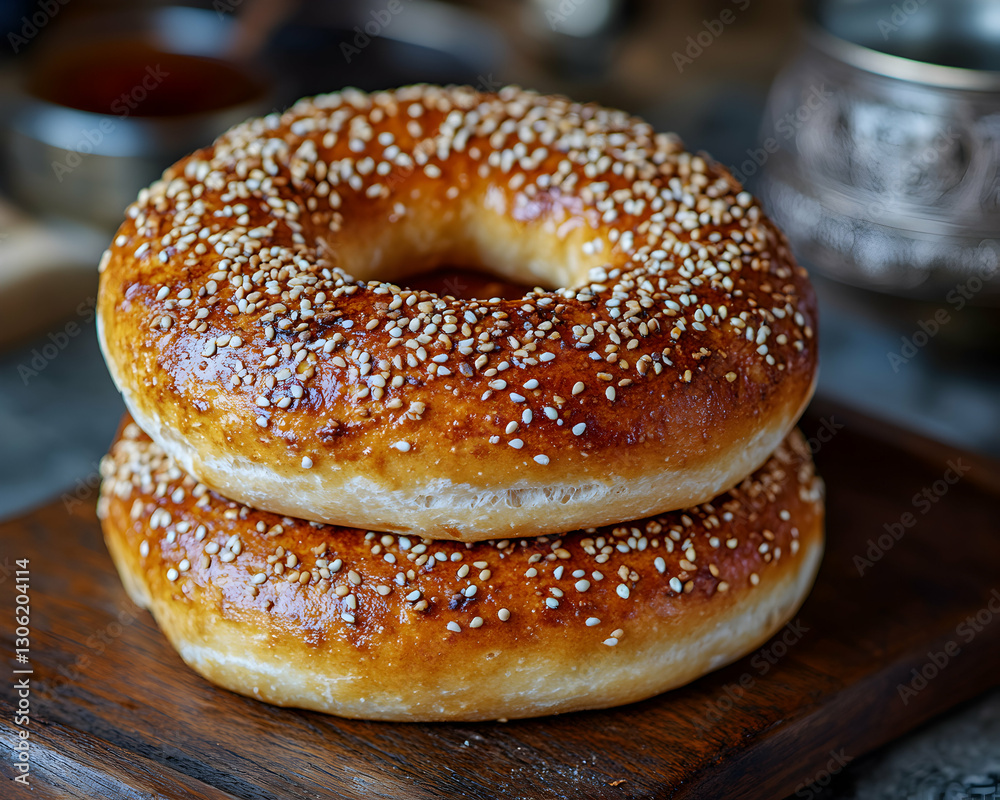Delicious Turkish Simit, A Stack of Sesame-Crusted Bread Rings Delicious Turkish Simit, A Stack of Sesame-Crusted Bread Rings