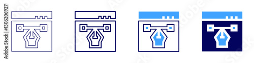 Design process flow icon in 4 different styles. Thin Line, Line, Bold Line, Duotone. Duotone style. Editable stroke