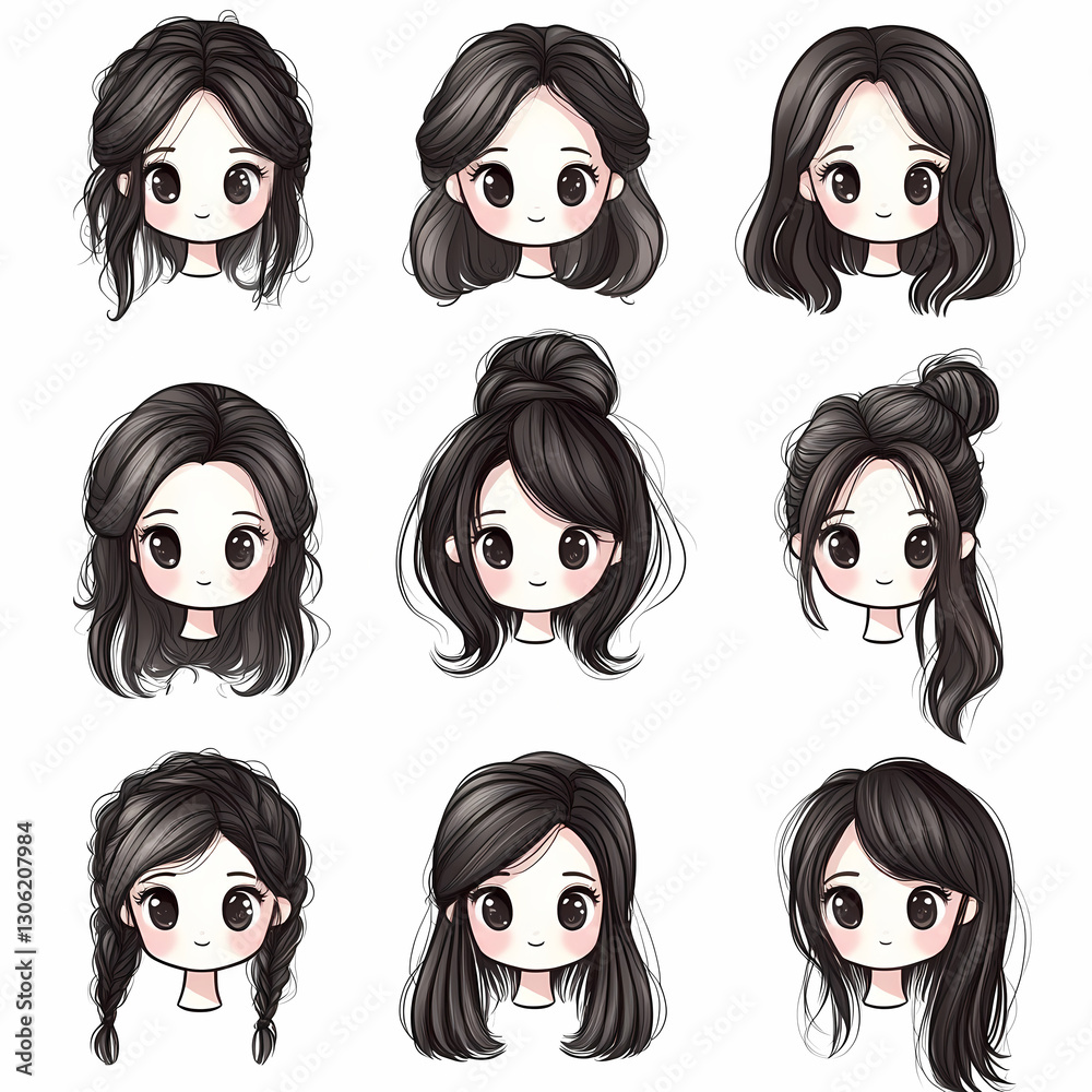 Diverse cartoon hairstyles: A visual guide showcasing various looks and styles for animated characters, emphasizing versatility and creative expression. Diverse cartoon hairstyles: A visual guide showcasing various looks and styles for animated characters, emphasizing versatility and creative expression.