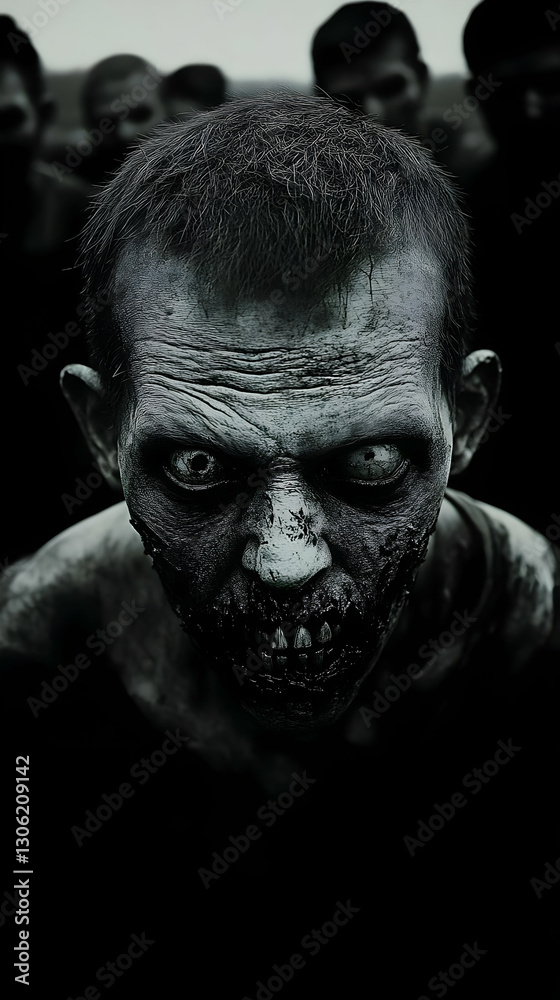 Dark Zombie Face Illustration With Pixelated Effect In Scary Horror Dark Zombie Face Illustration With Pixelated Effect In Scary Horror