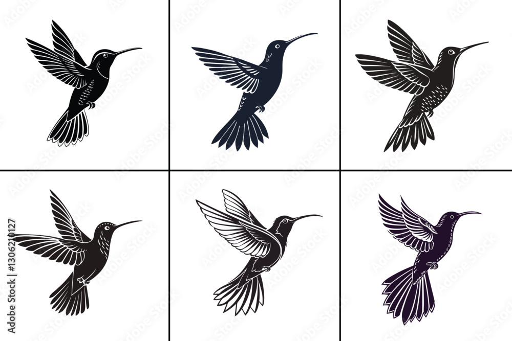 Obraz premium Silhouette Hummingbird Full Body in Black – Minimalist Hummingbird Design