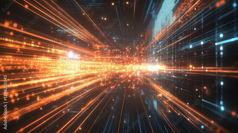 Digital light beams and glowing lines form the background Digital light beams and glowing lines form the background