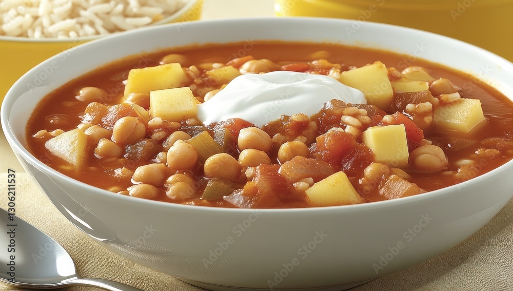 Creamy chickpea stew with potatoes and rice. Creamy chickpea stew with potatoes and rice.