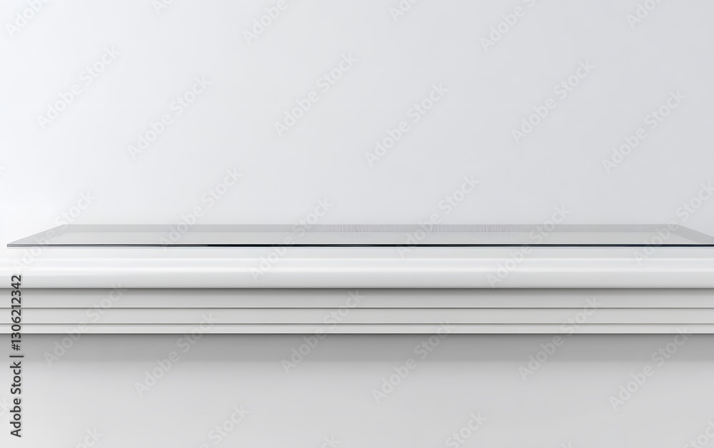 Clean Minimalist White Shelf with Glass Top Product Display Stand Clean Minimalist White Shelf with Glass Top Product Display Stand