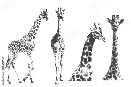 giraffe, Large Grain Photocopy Effect, for grunge punk y2k collage design. Vector illustration in vintage halftone brutalist design
