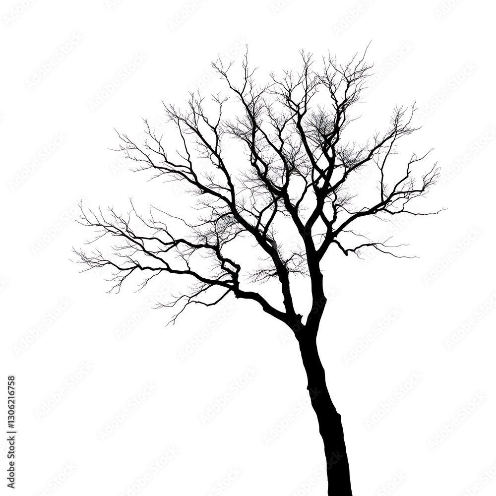 Fototapeta premium Minimalist Lone Tree Silhouette Against Bright White Background