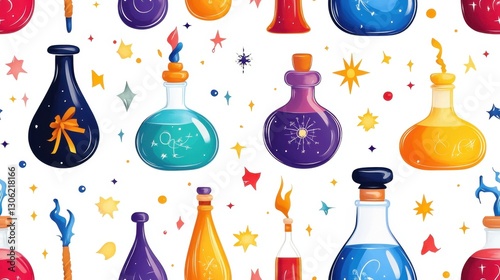 Colorful bottles arranged with stars creating a vibrant and cheerful display in a creative setting