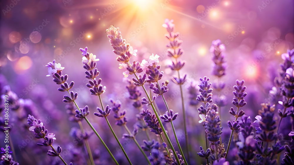 Naklejka premium Seamless Lavender Background with Gradient Amethyst Sheen. Perfect for: Aromatherapy branding, luxury packaging, mystical themes