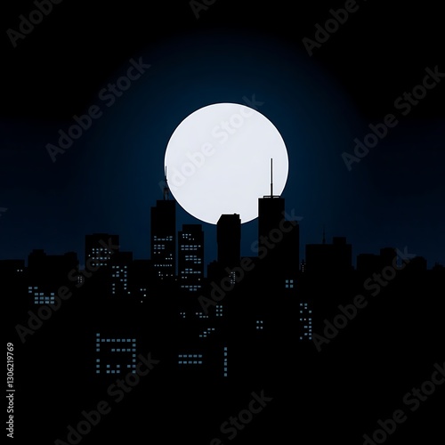 Obraz na płótnie Bold Cityscape Silhouette at Night with Glowing Sky and Geometric Urban Landscape w salonie