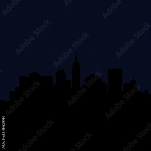Obraz na płótnie Geometric City Skyline Silhouette at Night - Bold Black and Indigo Urban Landscape w salonie
