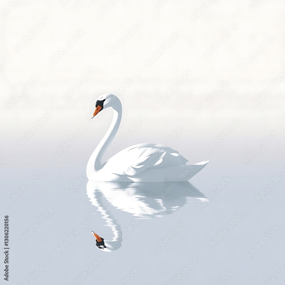 Elegant Swan Silhouette Gliding on Calm Lake in Classical Style