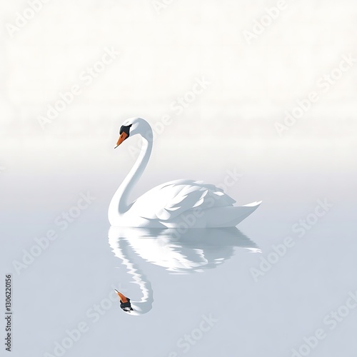 Obraz na płótnie Elegant Swan Silhouette Gliding on Calm Lake in Classical Style w salonie