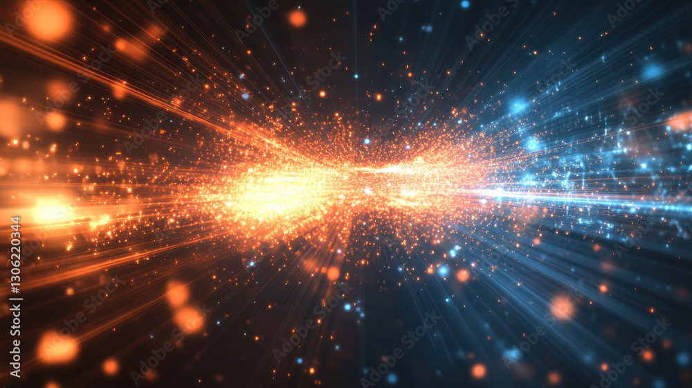 Digital light beams and glowing lines form the background Digital light beams and glowing lines form the background