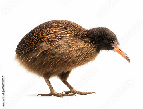 Isolated image of a brown kiwi bird on a white background studio shot photo