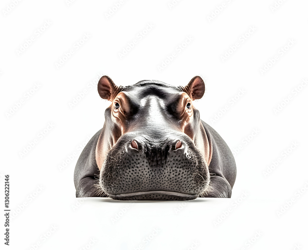 Fototapeta premium Majestic Hippopotamus Portrait, Capturing the serene gaze of a wildlife giant