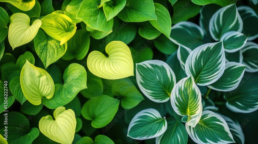 Vibrant green foliage showcasing diverse leaf shapes and colors in a lush garden Vibrant green foliage showcasing diverse leaf shapes and colors in a lush garden