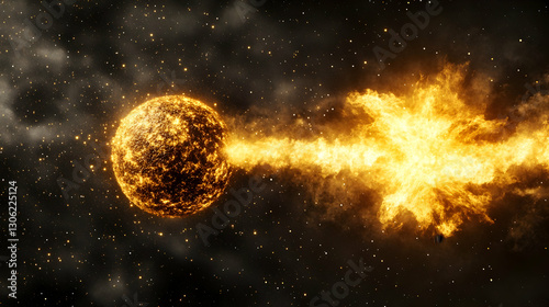 planet in space, Fiery Meteor Impact – Blazing Cosmic Collision photo