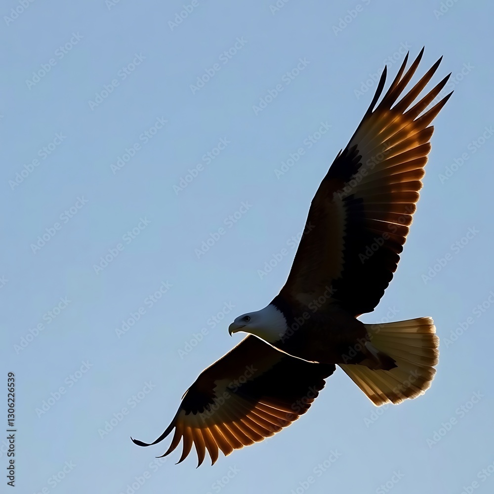 Majestic Soaring Eagle Silhouette Against Clear Blue Sky - Photorealistic Wildlife Art