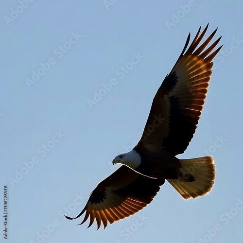 Obraz na płótnie Majestic Soaring Eagle Silhouette Against Clear Blue Sky - Photorealistic Wildlife Art w salonie