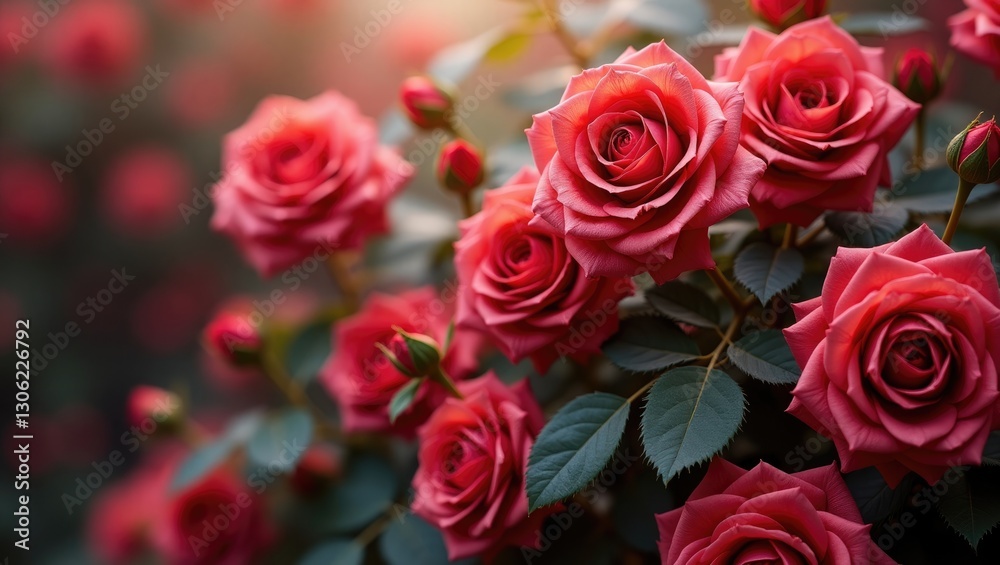 A beautiful backdrop featuring vibrant roses and greenery is perfect for wallpapers, wall murals, and more.