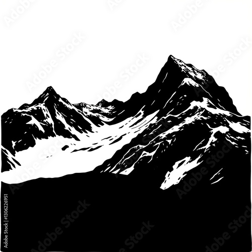 Obraz na płótnie Majestic Mountain Range Silhouette in Bold Woodcut Style w salonie