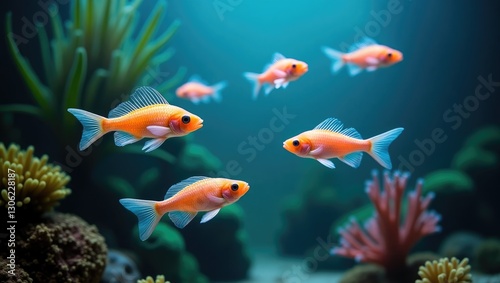 Fluorescent aquarium fish known as Glofish, genetically modified for brightness.