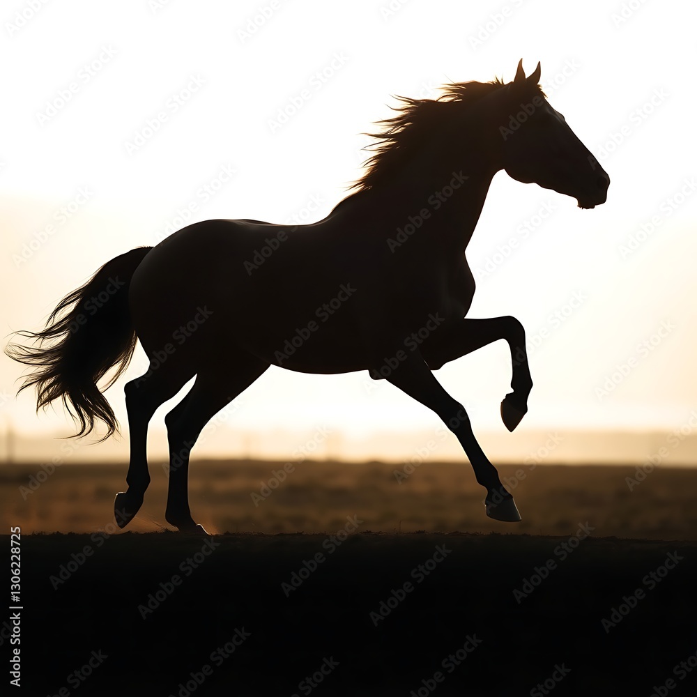 Majestic Galloping Horse Silhouette in Deep Black Against Blurred Background