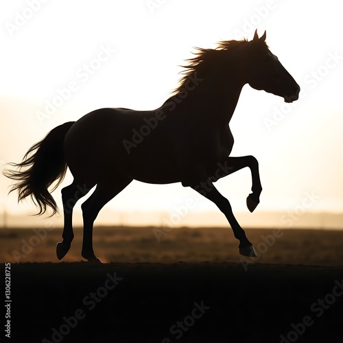 Obraz na płótnie Majestic Galloping Horse Silhouette in Deep Black Against Blurred Background w salonie