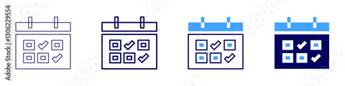 Adjustable calendar icon in 4 different styles. Thin Line, Line, Bold Line, Duotone. Duotone style. Editable stroke