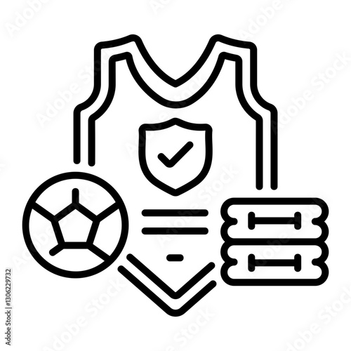 A linear icon of vestment with a football depicting sports insurance 