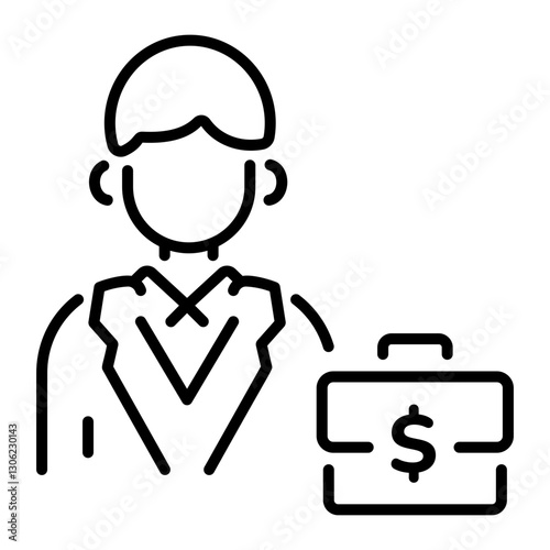 A line style icon of a character with bag depicting legal counsel