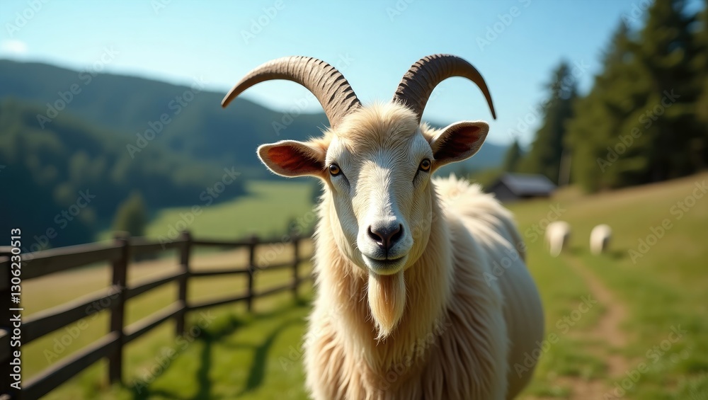 Obraz premium Caprine creature on a rustic farm, wildlife and environment, agricultural sector