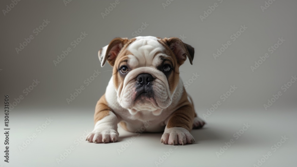 English bulldog puppy gazing upward with a look of displeasure English bulldog puppy gazing upward with a look of displeasure