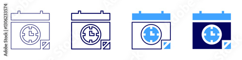 Calendar organizer app icon in 4 different styles. Thin Line, Line, Bold Line, Duotone. Duotone style. Editable stroke