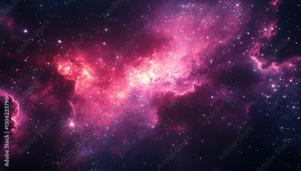 Fototapeta premium Ethereal Cosmic Nebula with Vibrant Pink and Purple Colors, Stars Shining Brightly in a Vast Galaxy, Capturing the Beauty of Deep Space