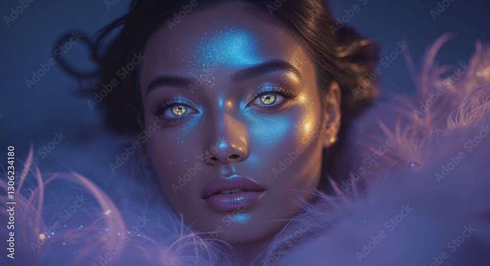 Glowing beauty with shimmering features and captivating allure at twilight Glowing beauty with shimmering features and captivating allure at twilight