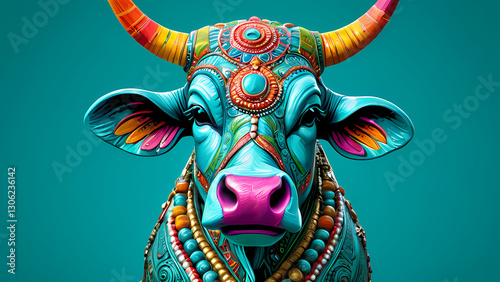 Vibrant sculpture of a decorated cow showcasing artistic craftsmanship and cultural significance Generative AI