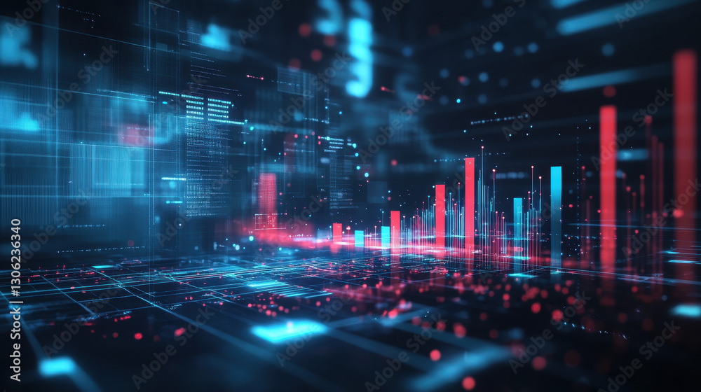 Naklejka premium High-tech background with glowing stock market charts and graphs