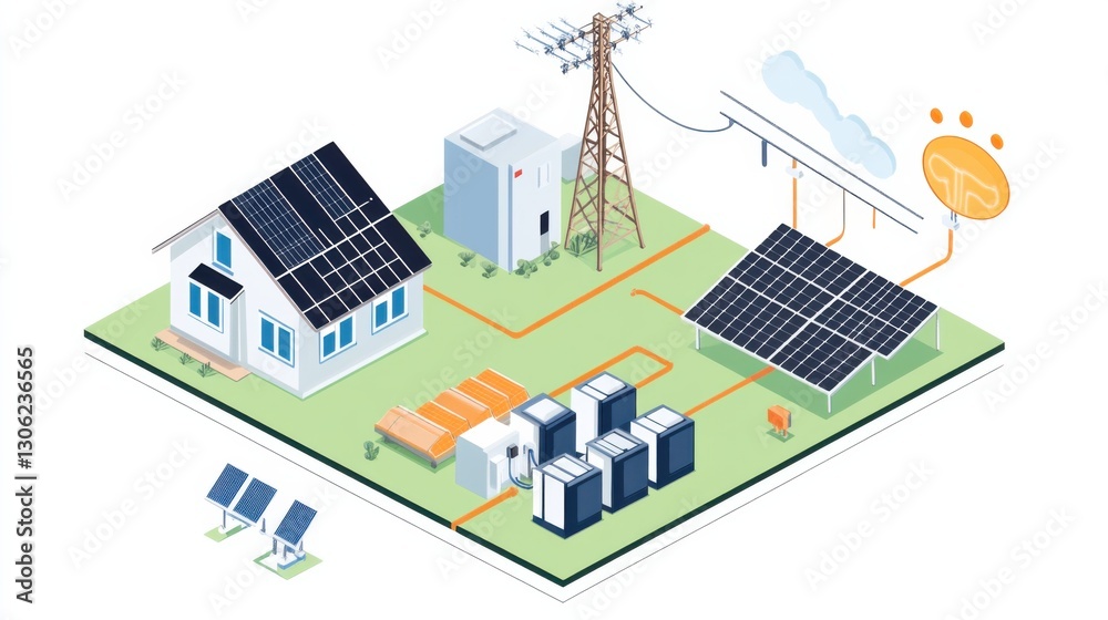 Fototapeta premium Innovative home energy system utilizing solar panels and battery storage in a clean environment