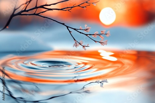 A willow tree reflection distorted in rippling water, creating an abstract and sorrowful image photo