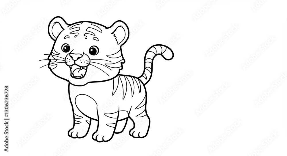 Adorable playful tiger cub cartoon line art drawing. AI Generated Adorable playful tiger cub cartoon line art drawing. AI Generated