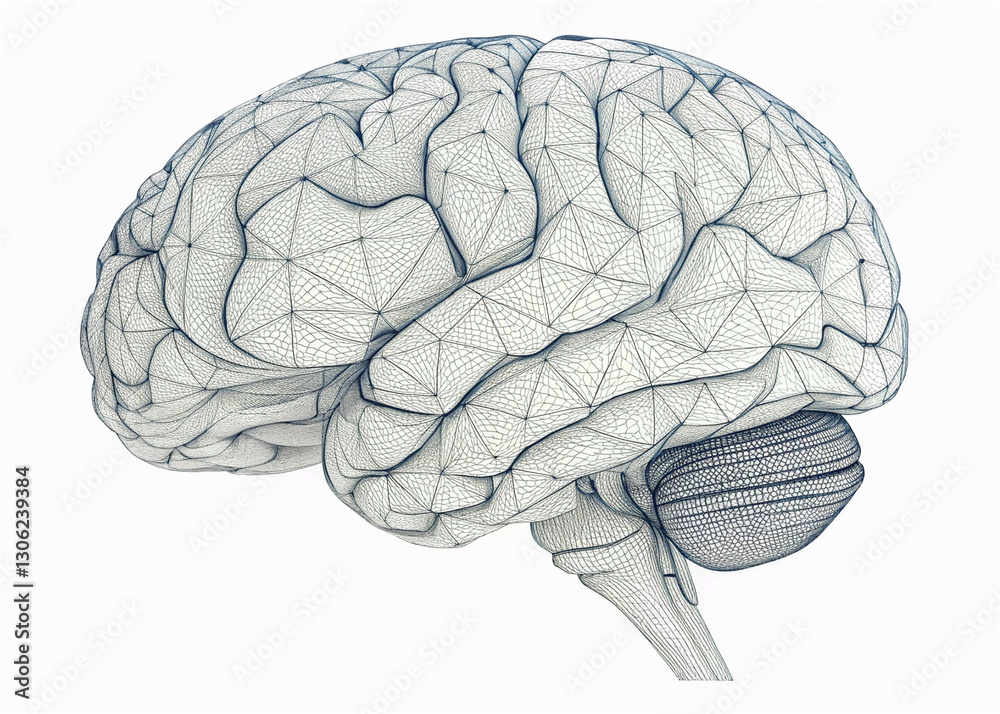 Fototapeta premium 3D polygonal wireframe brain on white BG