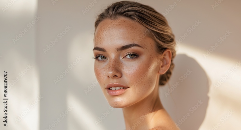 Beautiful bride with freckles showing off her tan and makeup. Beautiful bride with freckles showing off her tan and makeup.
