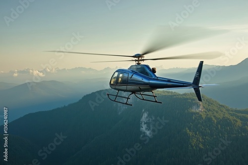 A Helicopter Flying in the Air Over a Mountain Range - Generative AI