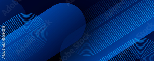 3D blue techno abstract background overlap layer on dark space with rounded lines effect decoration. Modern graphic design element stripes style concept for web banner, flyer, card, or brochure cover